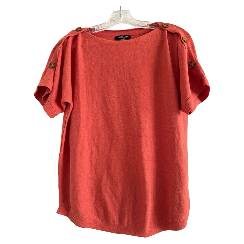Cable & Gauge Coral Orange Boat Neck Button Shoulder Knit Top CGSW00022M Medium